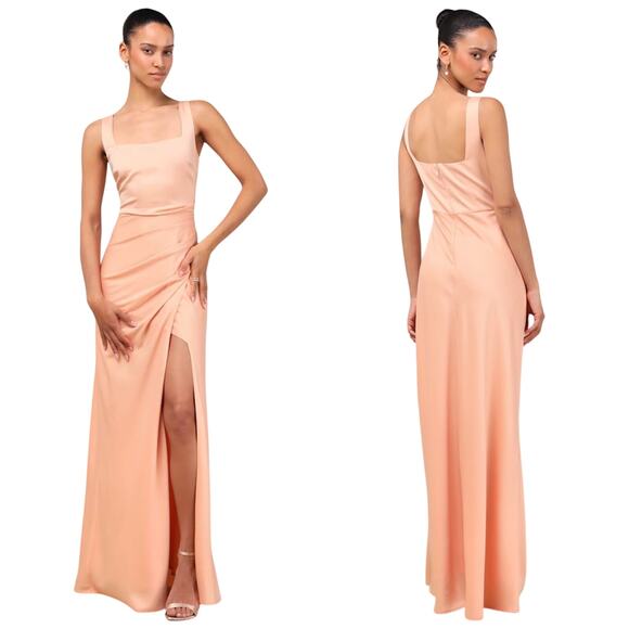 Lulus Red Carpet Romance Peach Satin Square Neck Maxi Dress size 3X - Picture 1 of 6
